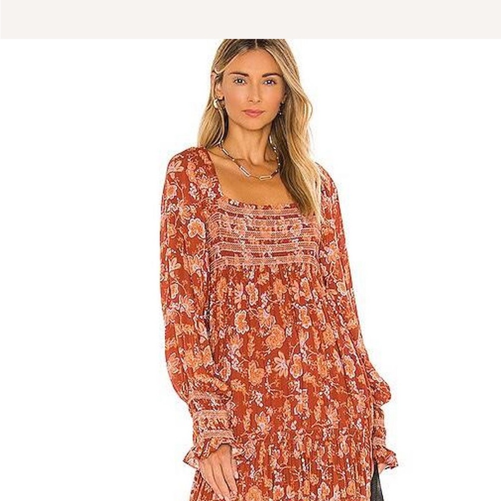 Free People Long Sleeve Floral Dress in Orange